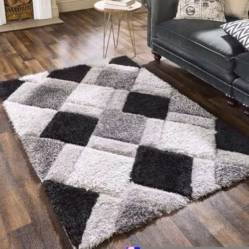 Phoenox Textiles Limited Origin 3D GEO Shaggy Grey Geometric Rug, W: 60 cm, D: 110 cm – 4