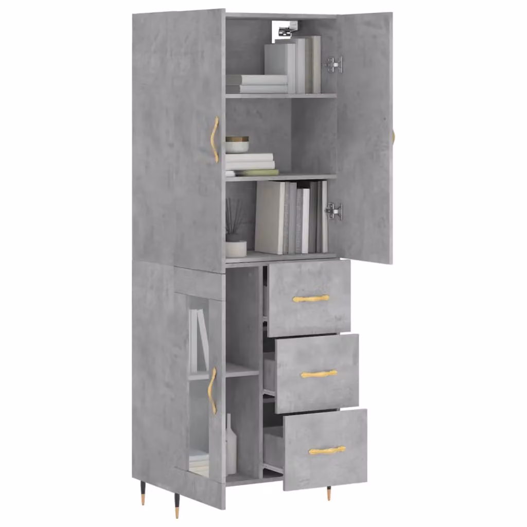 Berkfield Home Modern Highboard in Concrete Grey, W/D/H: 69.5 x 34 x 180 cm – 2