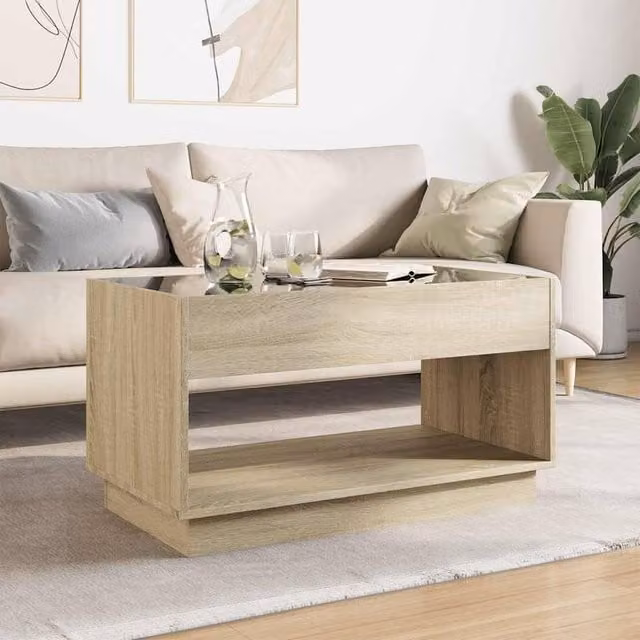 Berkfield Home Infinity LED Decorative Coffee Table in Sonoma Oak and Light Brown, W/D/H: 90 x 50 x 50 cm – 1