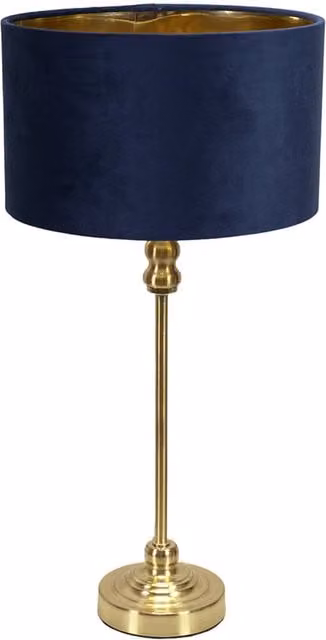 Maggie Gold Candlestick Table Lamp with Navy Blue Velvet and Gold Inner Shade