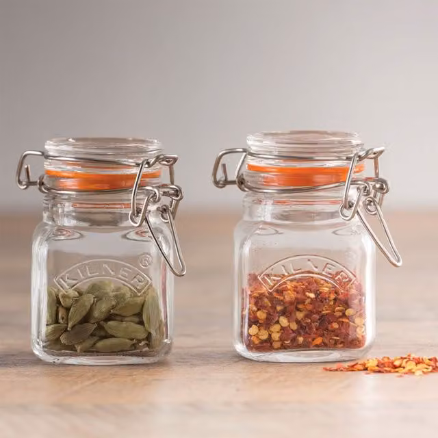 Kilner Square Glass Spice Jar with Clip Lid, Transparent, 0.07 l