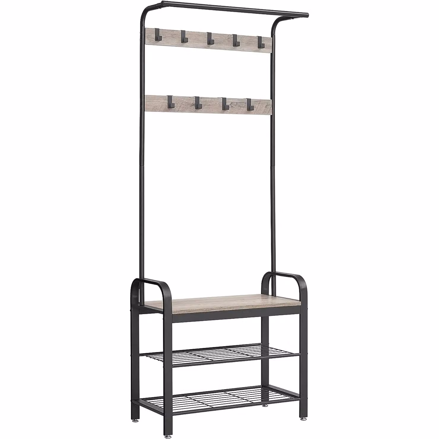 VASAGLE Hall Tree with Shoe Bench, Hooks and Clothes Rail in Light Beige and Black – 5