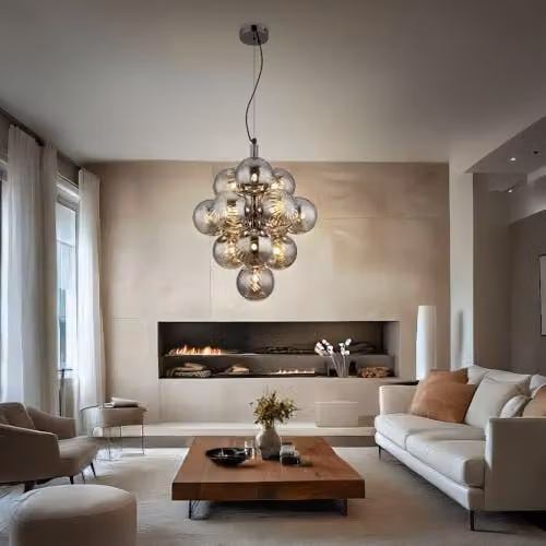 Globo Lighting Modern Sphere Glass Pendant Light in Smoke Grey with 13 Bulbs, Height: 120 cm – 3