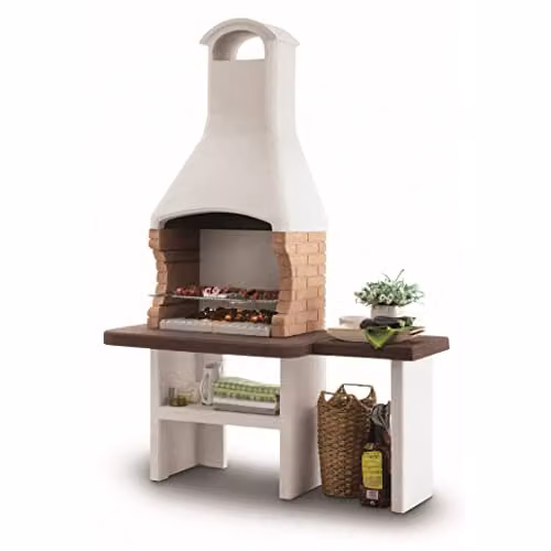 Palazzetti Jesolo 2 White Masonry Charcoal BBQ Grill with Side Table – 1