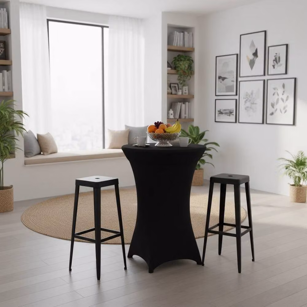 EONLION Pack of 4 Black Stretch Round Cocktail Bar Tablecloths, Polyester Decorative Covers for Weddings and Parties – 2