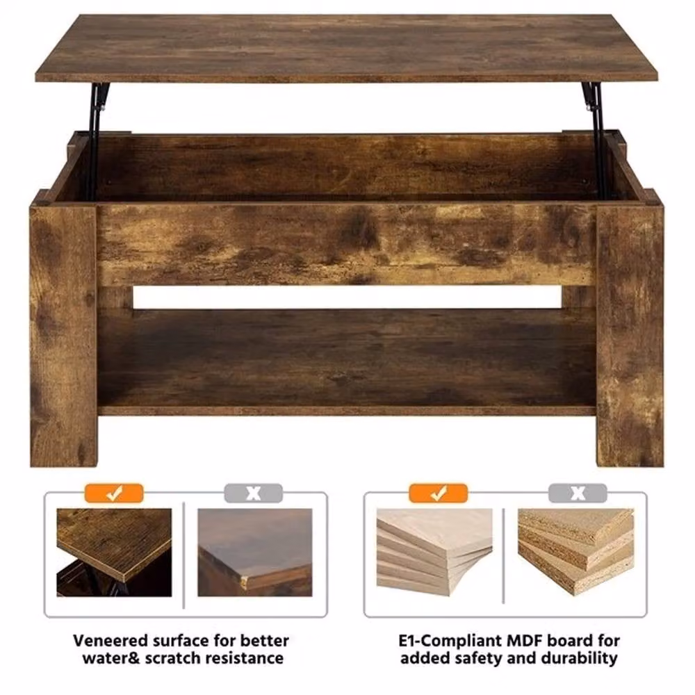 EONLION Brown Wooden Coffee Table with Lift Mechanism and Storage – 4