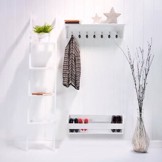 Elegant Brands Richmond Wall Mounted White Wooden Shoe Rack Organiser