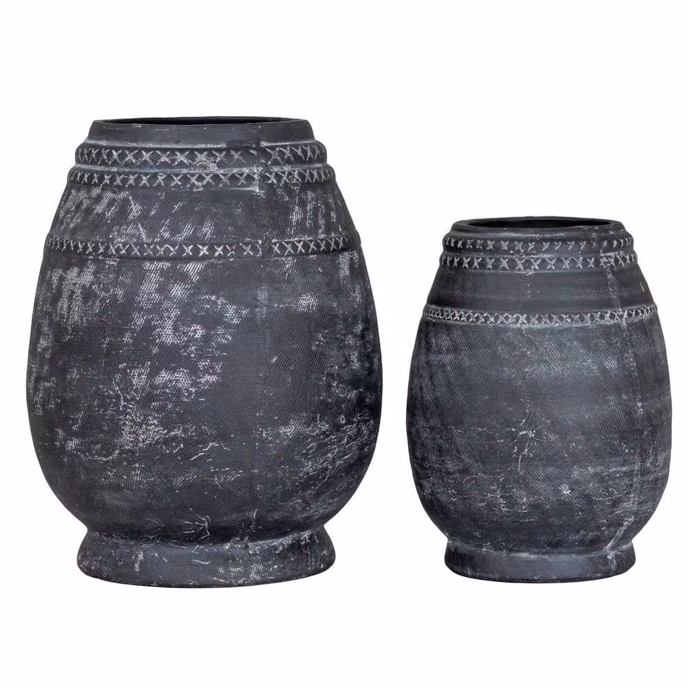 Hill Interiors Etched Collection Ceramic Tall Vase in Black, H 25 cm x W 19 cm x D 19 cm – 3