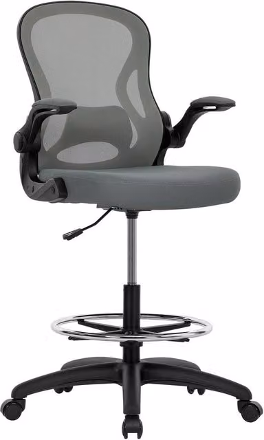 Vinseto Ergonomic Mesh Drafting Office Chair with Foot Ring and Lumbar Support in Grey