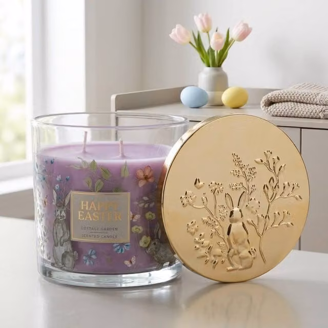 Garden Greatness Happy Easter Cottage Garden Scented Votive Candle, Multicolour and Purple, 1 Pack