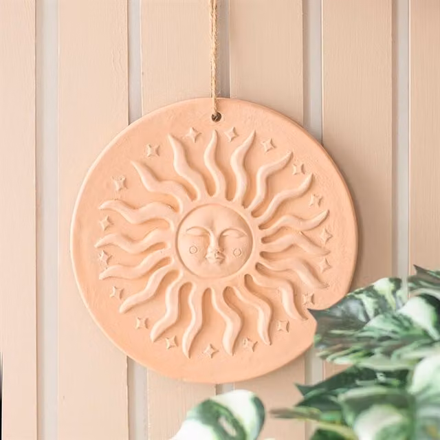 KDMK Bohemian Terracotta Sun Ceramic Hanging Wall Plaque, Orange