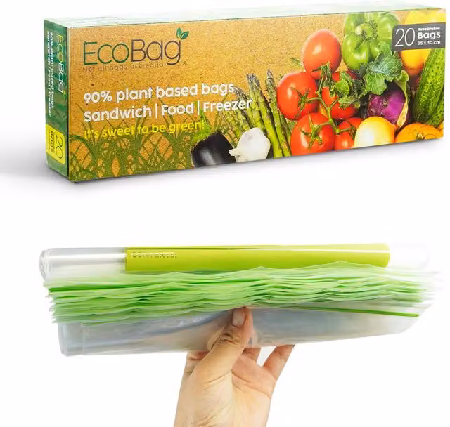 Ecobag 20 Pack Reusable Freezer and Sandwich Bags, 4.5 l, Transparent