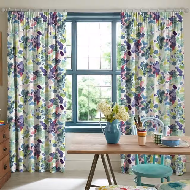 Bluebellgray Spring Made To Measure Blackout Cotton Fabric Panel Curtains in Multicolour Purple and Green Graphic Modern Design