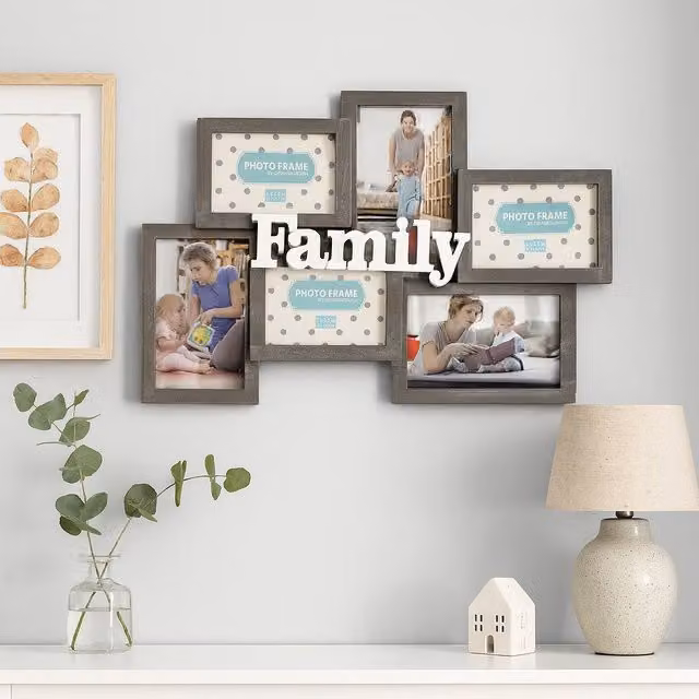 Voltico Black Wood-Effect Multi Photo Frame in Dark Grey, W: 46 cm x H: 32 cm – 1