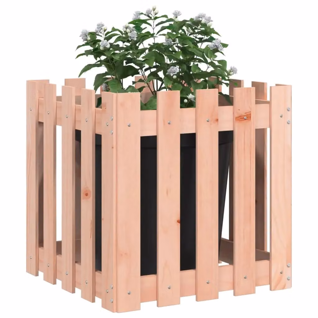 Berkfield Home Garden Planter with Fence Design in Brown, Solid Wood, W/D/H: 50 x 50 x 50 cm – 2