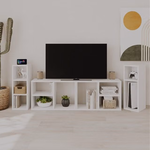 Decortie Combayn Modern 3 Cube Small Low Bookcase in White with Adjustable Shelves