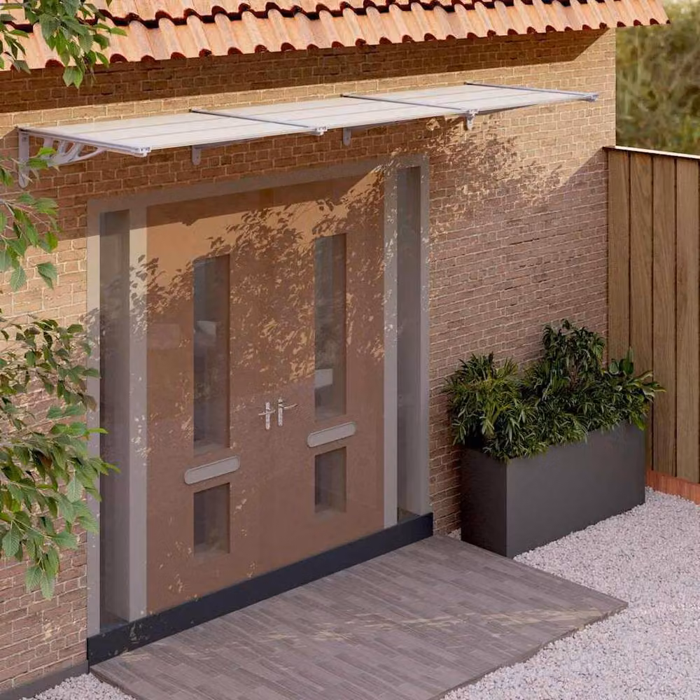 Berkfield Home Polycarbonate and Aluminium Door Canopy in Grey and Transparent, W: 297.5 cm, D: 90 cm – 2