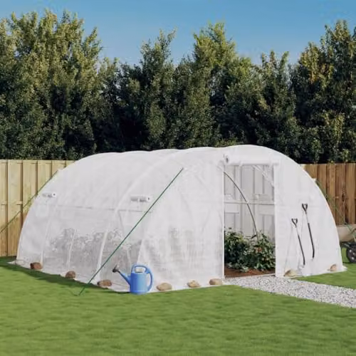 vidaXL White Steel Frame Greenhouse with 16 m² Growing Area, W/D/H: 4 x 4 x 2 m – 2