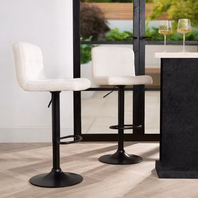 OHS Modern Height Adjustable Swivel Counter Bar Stool in White and Yellow with Metal Base