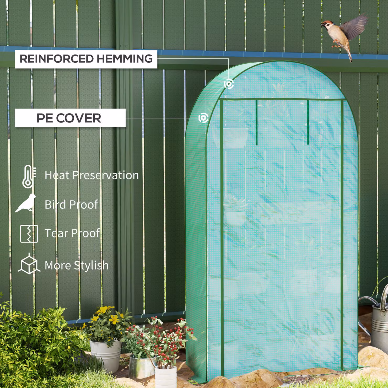 Outsunny 4 Tier Mini Greenhouse with Reinforced PE Cover and Roll-Up Door, Green, W/D/H: 105 x 45 x 160 cm – 3