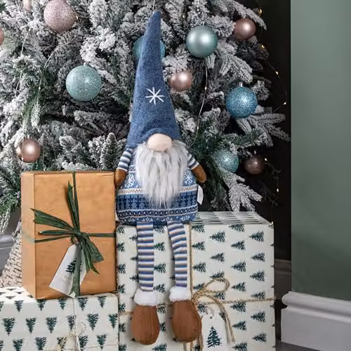 Samuel ALEXANDER Nordic Christmas Gnome Gonk Decoration in Blue and Brown, Height: 48 cm – 2