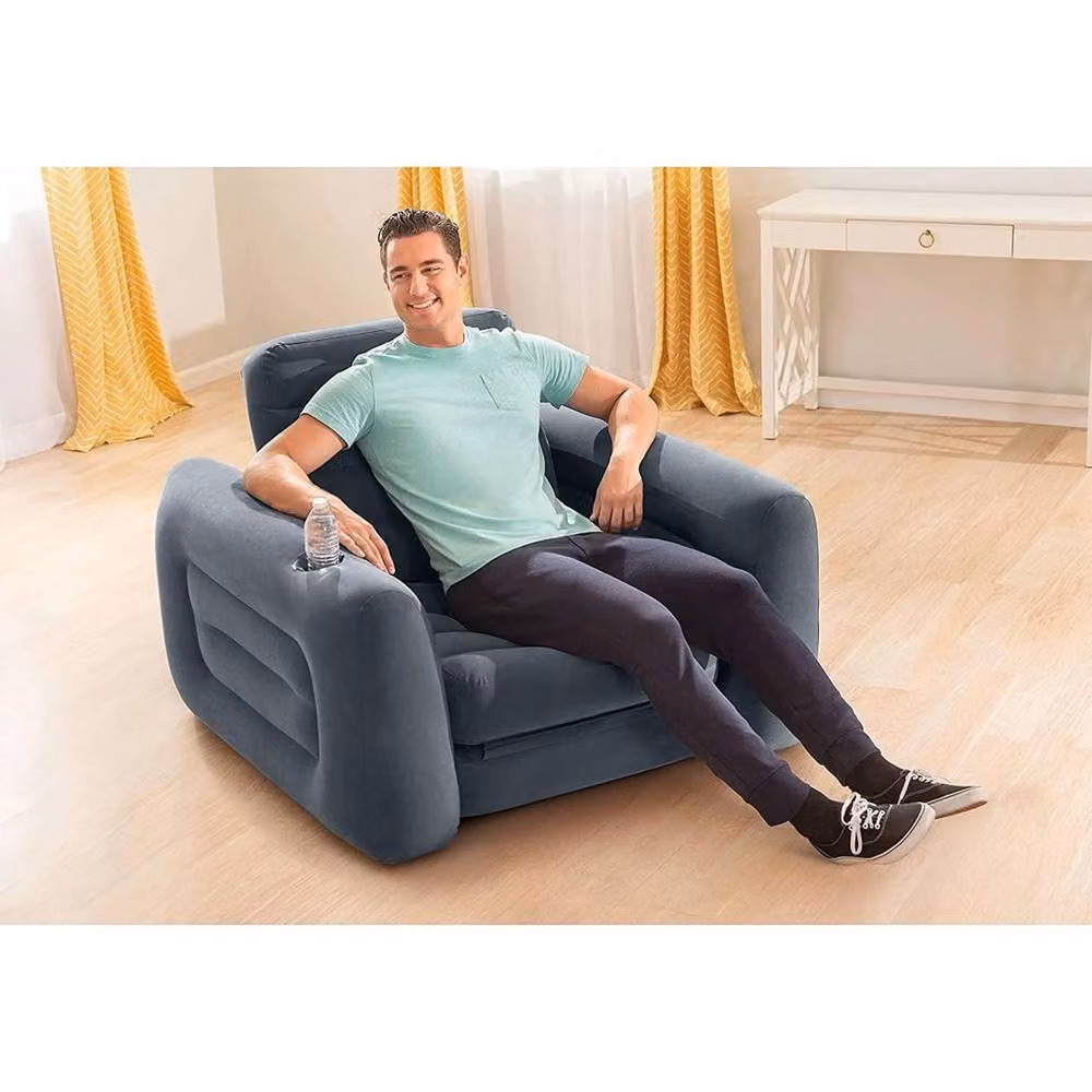 Intex Grey Inflatable Pull Out Sofa Chair Sleeper Air Bed Mattress W: 100 cm, D: 60 cm – 5