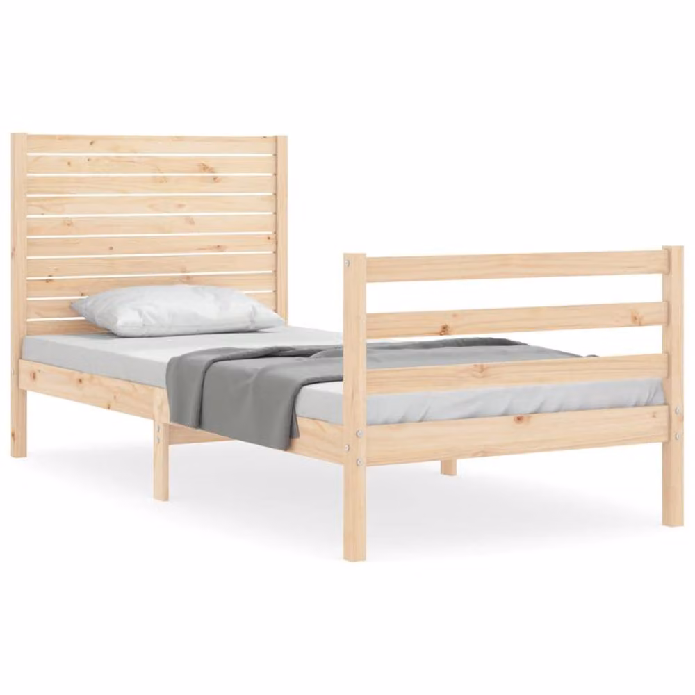 Berkfield Home Beautiful Small Single Solid Wood Bed Frame with Headboard in Beige, W/D/H: 190 x 80 x 80.5 cm – 2