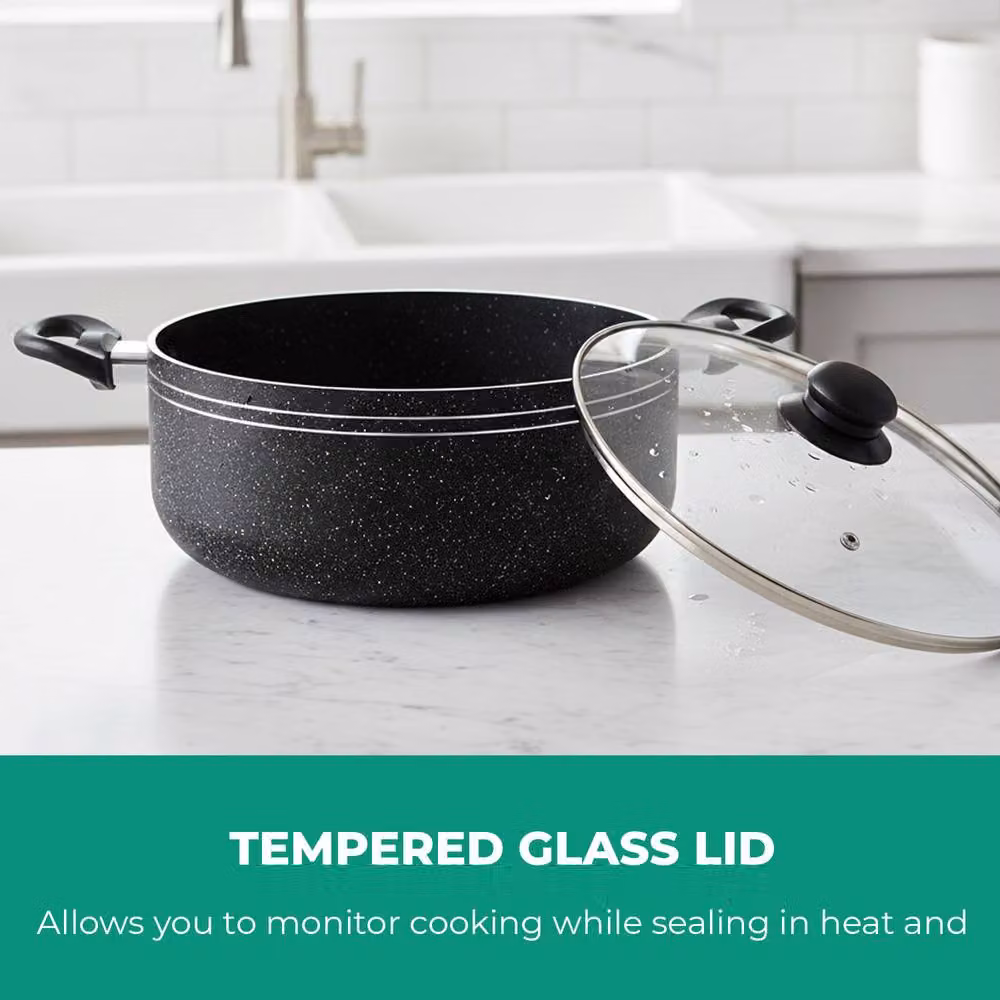 Royalford Non-Stick Casserole Dish and Stockpot with Glass Lid, Black, Diameter: 26 cm – 4