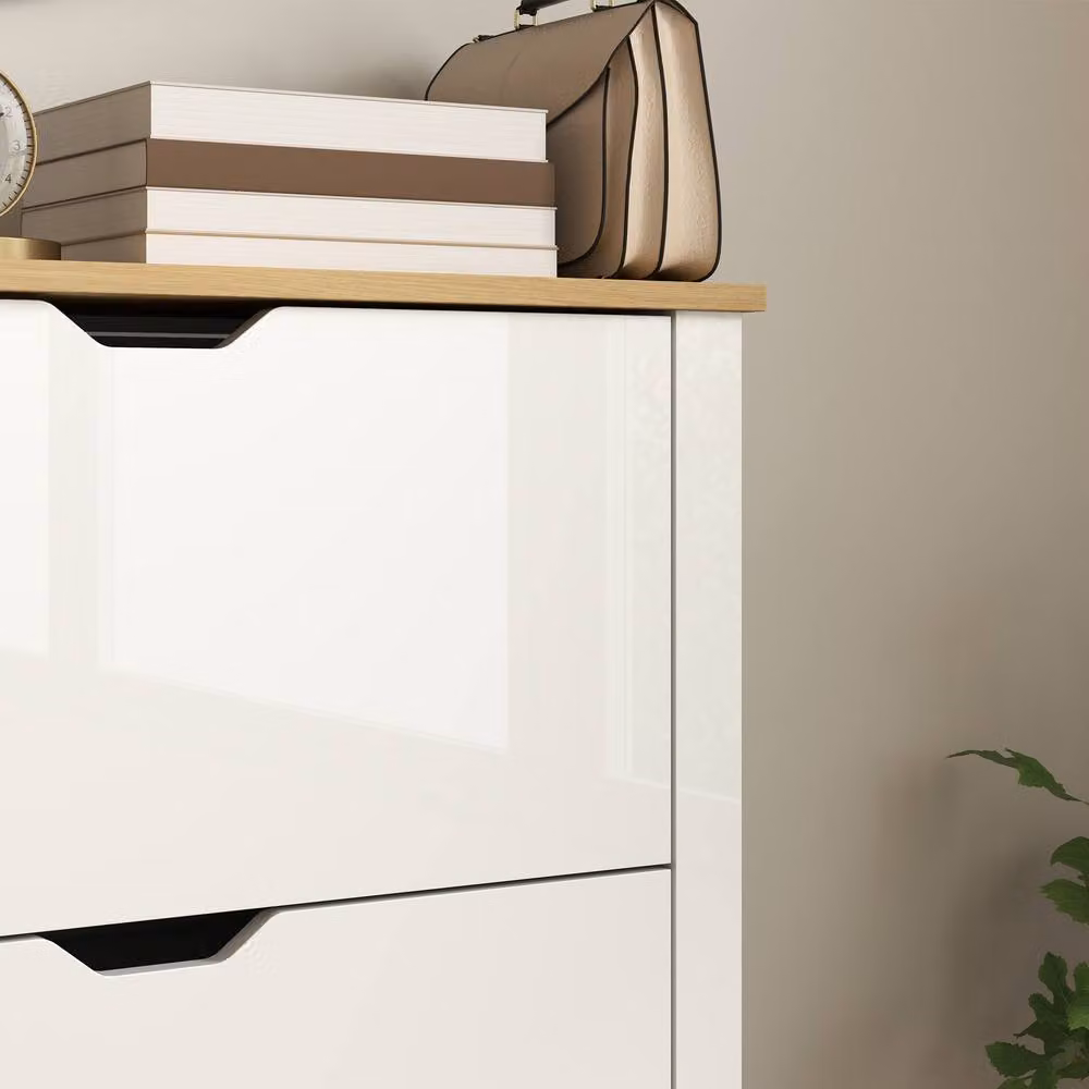 ERGOVEXA Glossy Slim White Shoe Cabinet with Tilting Compartments and Internal Shelves – 5