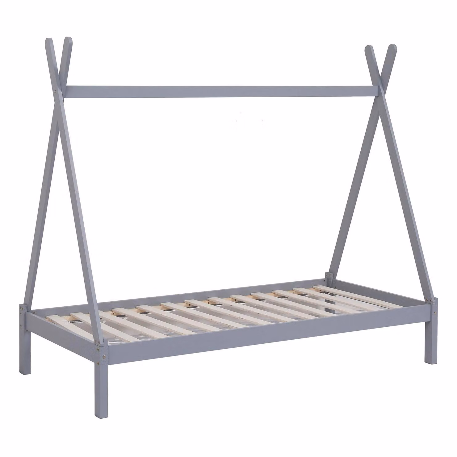 SlumberWorx Harry Kids Wooden Teepee Tent Single Bed Frame in Grey and White – 2