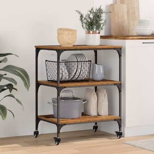 vidaXL Industrial Kitchen Trolley in Brown with Castors, W/D/H: 60 x 41 x 76 cm – 2