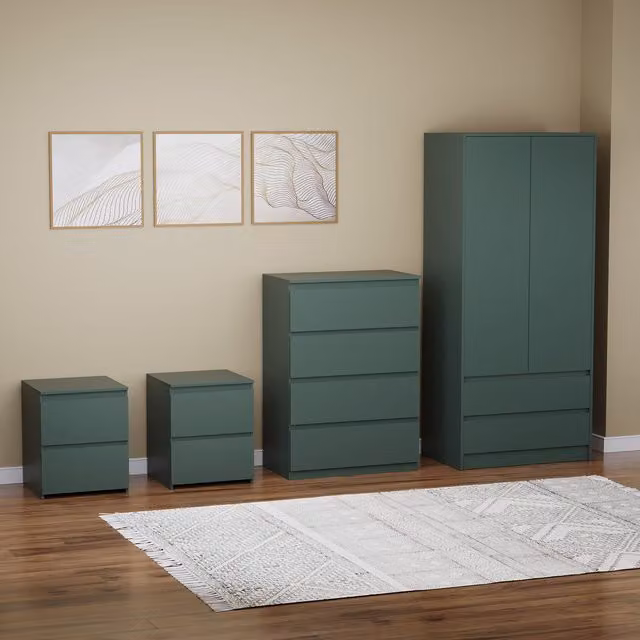 Vida Designs Denver 4 Piece Modern Bedroom Set in Green