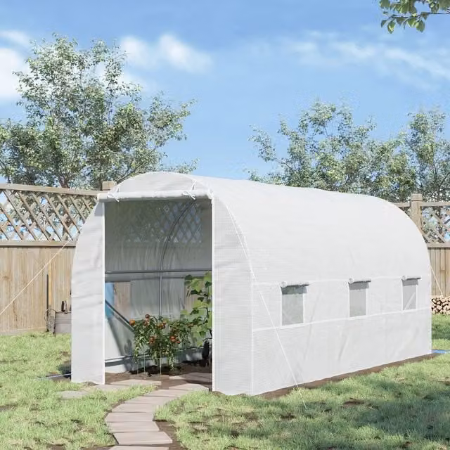 Outsunny White Steel Frame Garden Greenhouse with Curved Roof