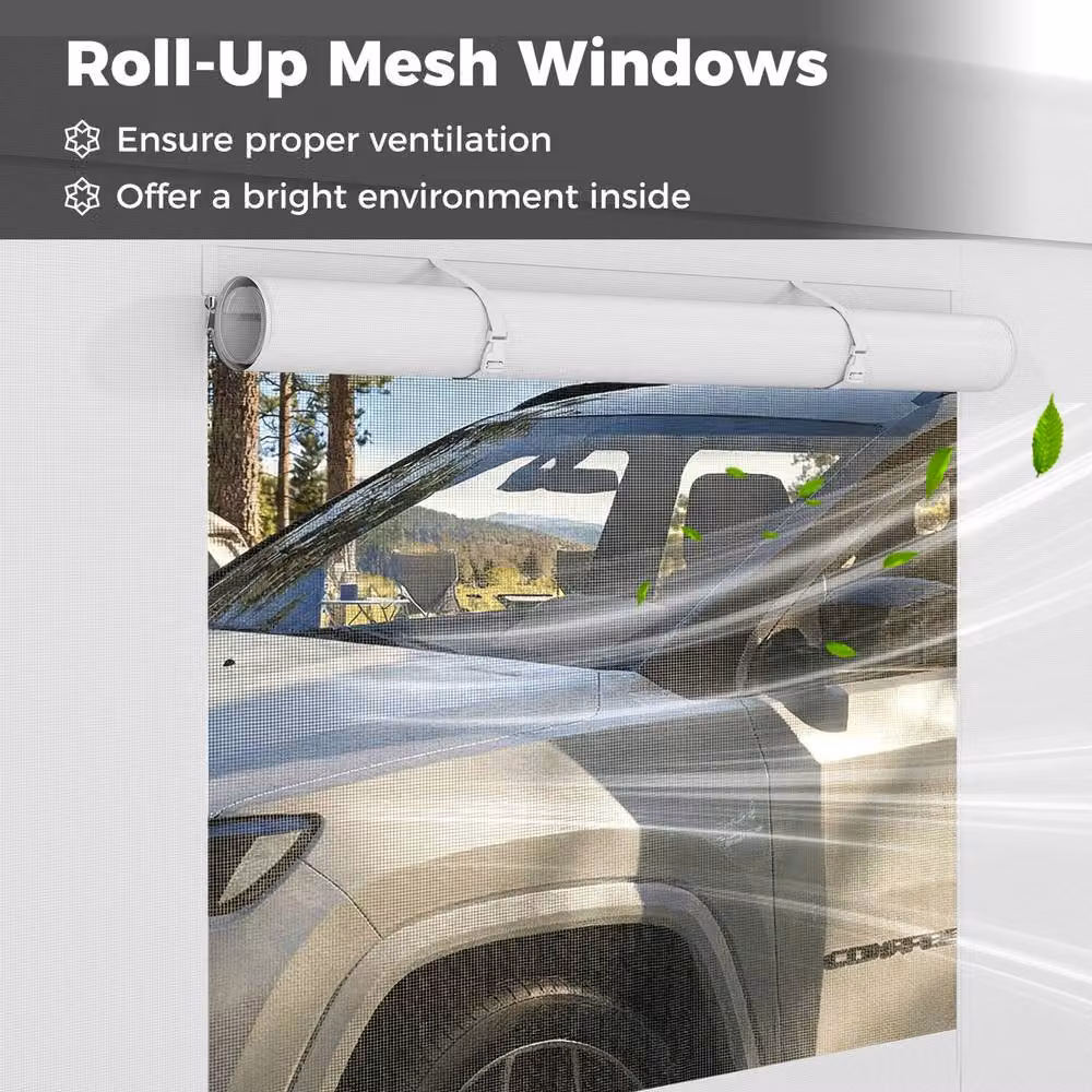 Costway White Car Canopy Carport with Roll-Up Windows and Removable Doors, W: 304.8 cm, D: 280 cm, H: 579.1 cm – 6