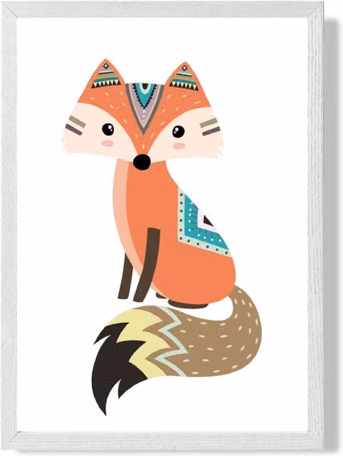 ARTZE Orange Fox Tribal Animal Framed Print with White Frame, A3 Size