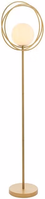 Loops Standing Floor Lamp in Brushed Gold with Transparent Glass Sphere Shade, Height: 155.6 cm