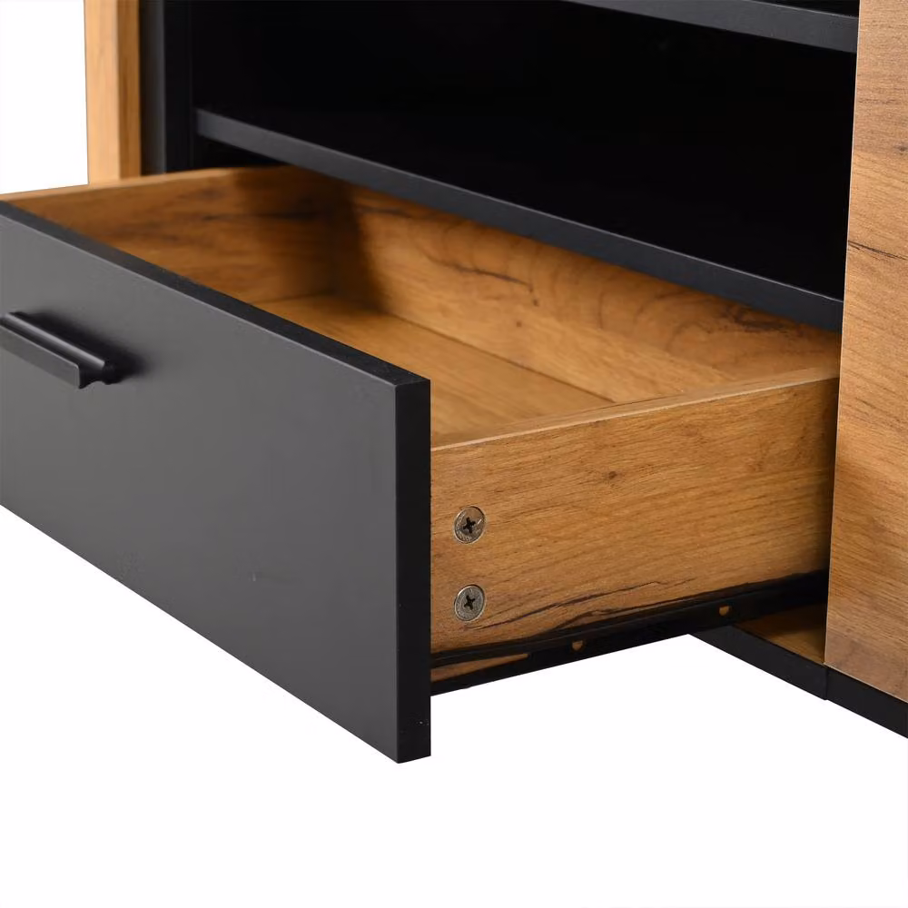 Rolipo Modern Industrial TV Stand in Oak and Black, 180 cm – 4