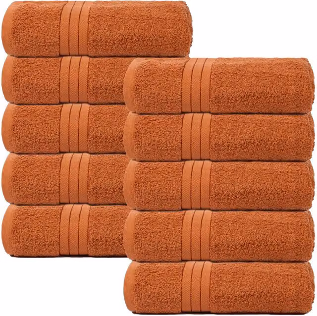 OHS 10 Pack of Fluffy 100% Cotton Terry Bath Towels in Orange – 1