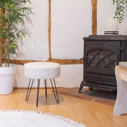 Harbour Housewares Pack of 2 Round Boucle Footstools in Beige and Black, H41 x D45 cm – 2