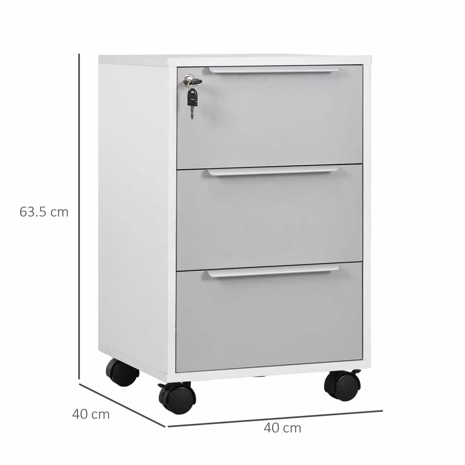 HOMCOM 3-Drawer Locking Mobile File Cabinet with Castors in Grey and White – 2