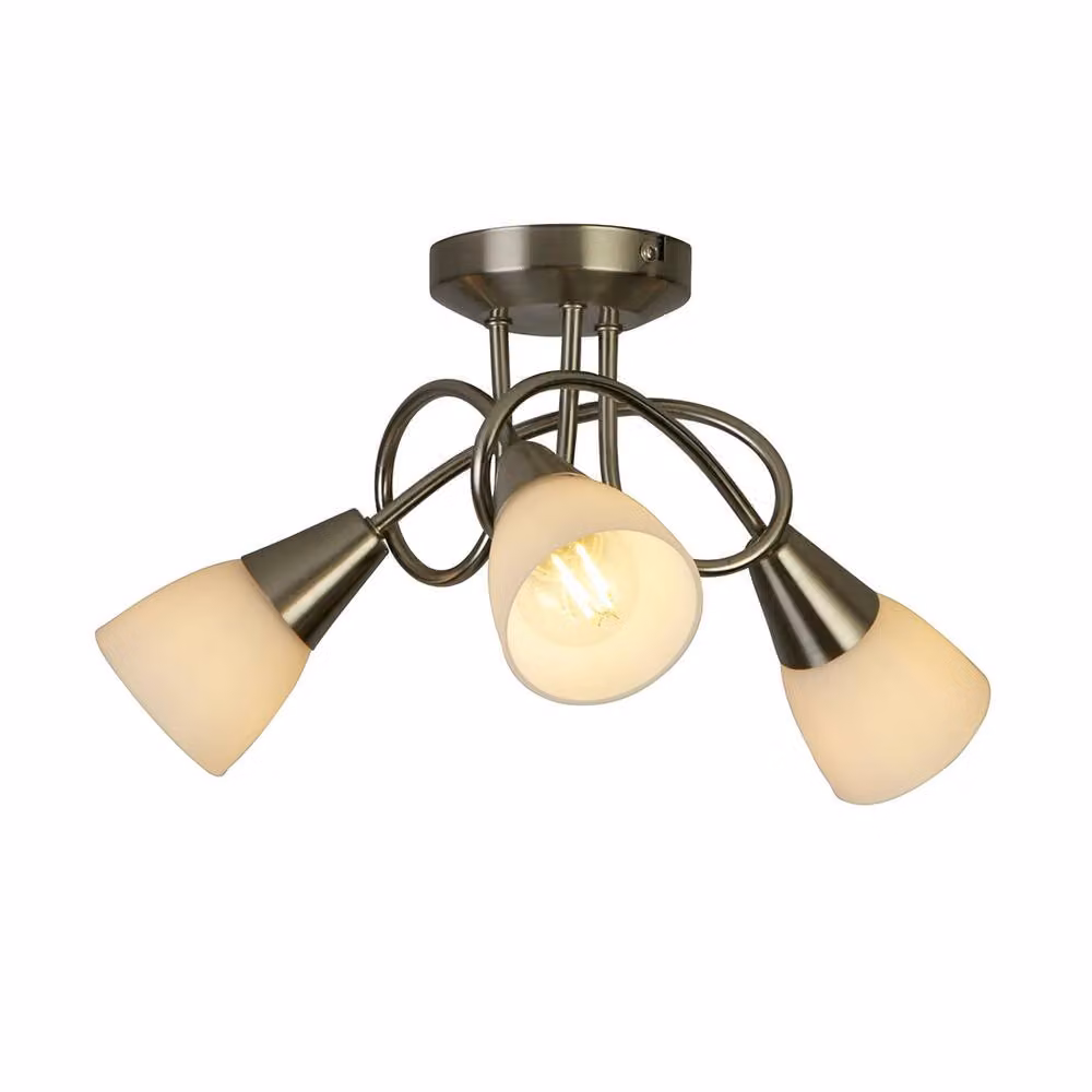 Lighting Collection Swirl-Arm 3-Light Ceiling Fitting with Silver Metal and White Glass Cone Shades – 2