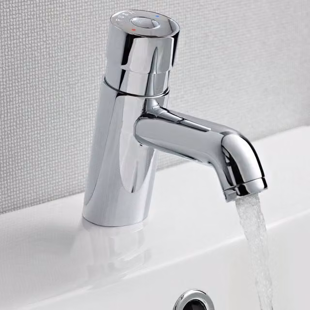 Nes Home Chrome Self Closing Round Basin Mono Mixer Tap in Silver – 1