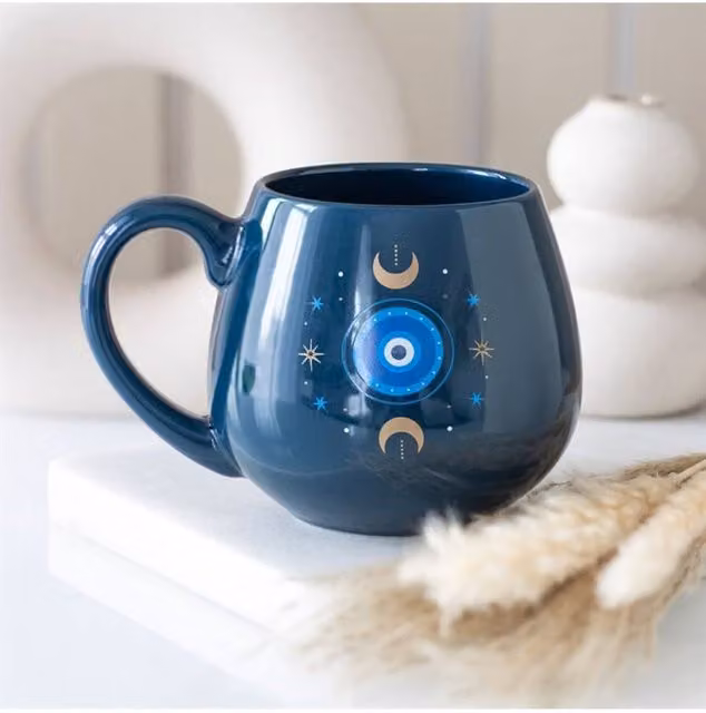 KDMD All Seeing Eye Geometric Ceramic Mug in Teal Blue