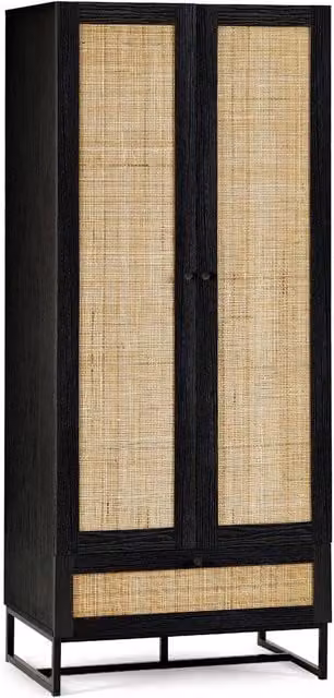 Cheshire Premium Trelawny Black Rattan Freestanding Wardrobe with Hinged Doors and Hanging Rod – 1