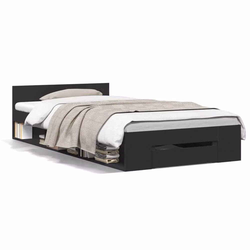 Berkfield Home Modern Bed Frame with Drawer in Black, W/D/H: 80 x 190 x 78 cm – 3