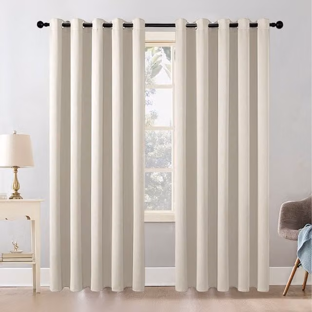 Garden Sanctuary Beige Blackout Curtains, Pair of Plain Polyester Eyelet Fabric Panels, Height: 229 cm, Width: 168 cm