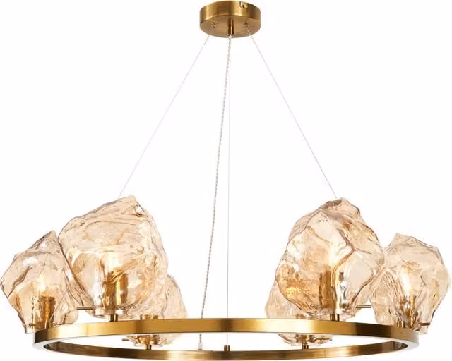 Litecraft Visconte Portici Suspended Ceiling Pendant with Transparent Yellow Glass Shades in Gold/Brass