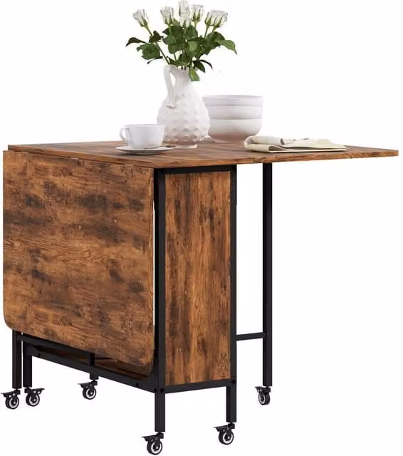 KORVIXA Rustic Brown Extendable Rectangular Wood Dining Table with Castors – 1