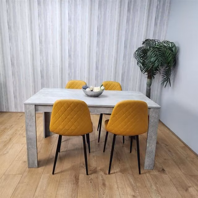 Kosy Koala Modern Rectangular Dining Set with Table and 4 Chairs in Grey, Yellow and Black