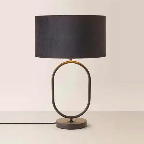ValueLights Antonia Art Deco Oval Table Lamp in Black Velvet and Gold/Brass